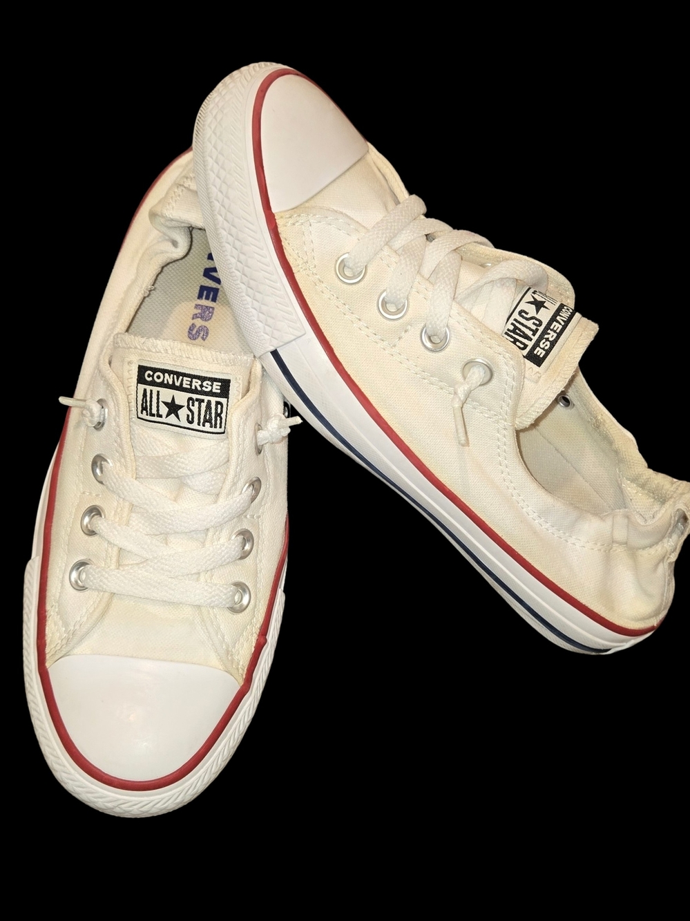 Converse Low Top Sneakers - White with Red and Blue Trim